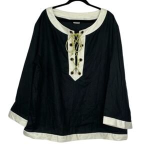 Spiegel Vintage black ivory tunic lace down V-neck blouse size XL
